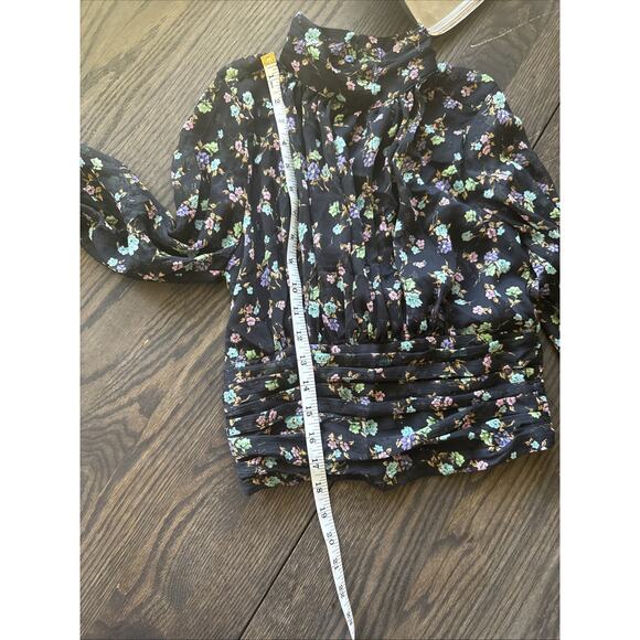 Zara Crop Black Sheer Floral Blouse Y2K Long Sleeve high mock neck keyhole sz S - Picture 15 of 15